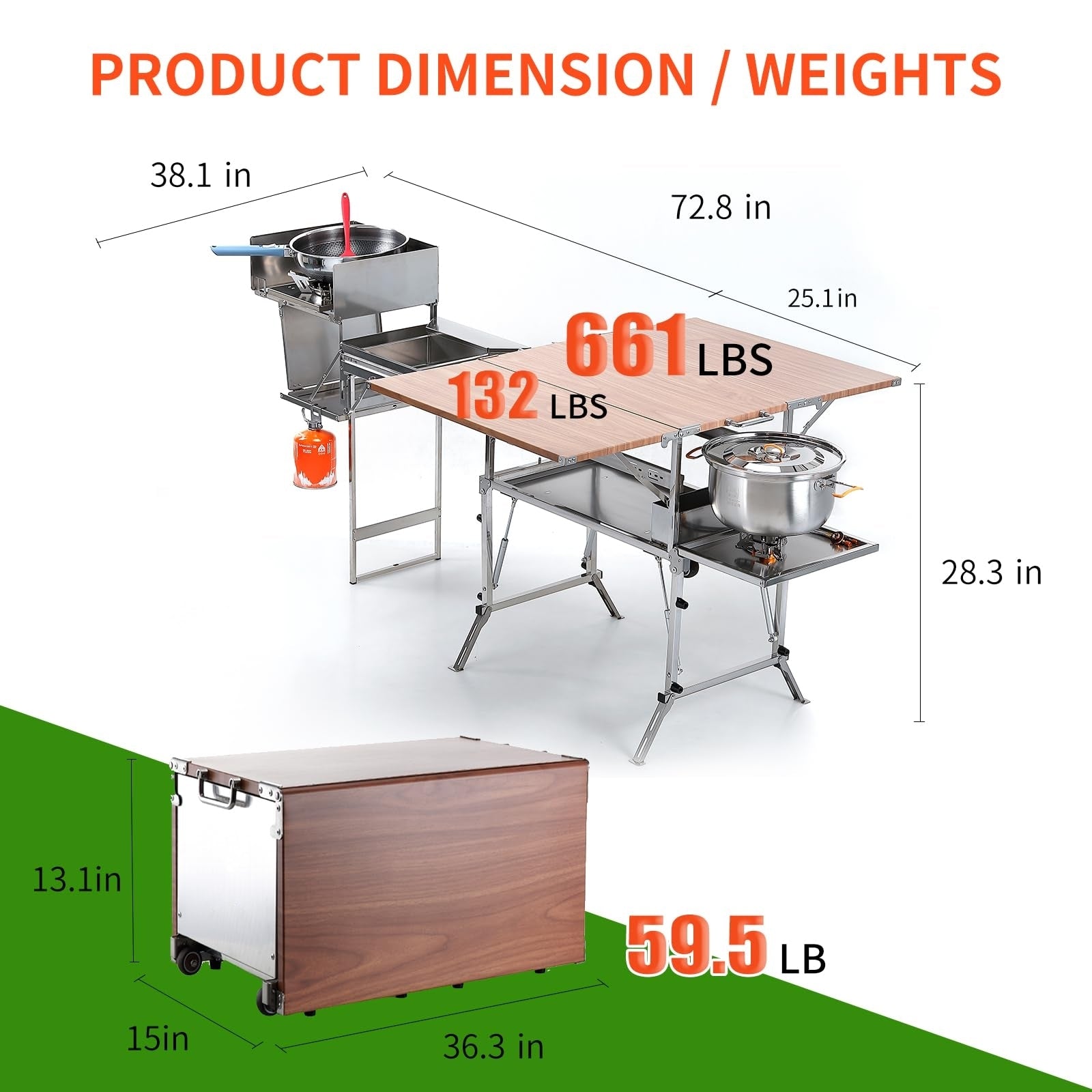 D881 Mobile Camp Kitchen – Folding Stainless Steel Cooking Station for Blackstone & RV