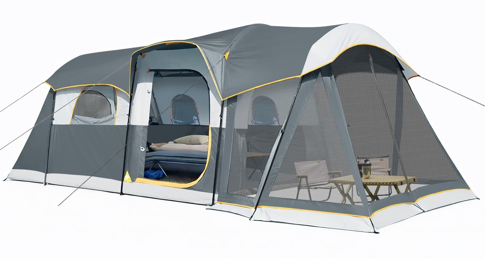 8-Person Waterproof Tunnel Tent with Screened Porch – Extra Large Family Camping Tent 20' x 9', Cabin Style, Rain Fly Included