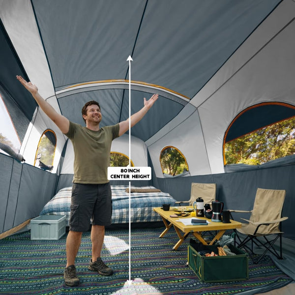 8-Person Waterproof Tunnel Tent with Screened Porch – Extra Large Family Camping Tent 20' x 9', Cabin Style, Rain Fly Included