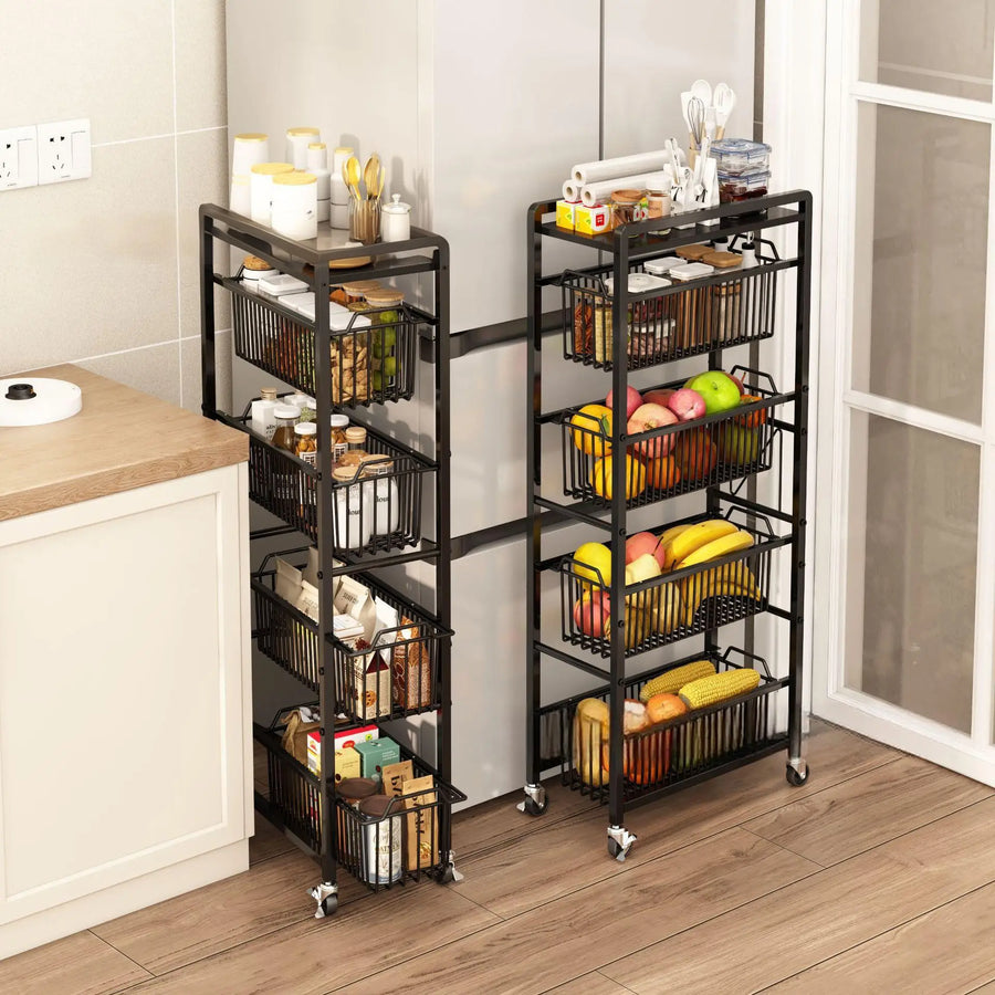2Pcs Pull Out Cabinet Organizer Carbon Steel Slide Out Drawers Sliding Pantry Shelves For Kitchen Base Cabinet Organization