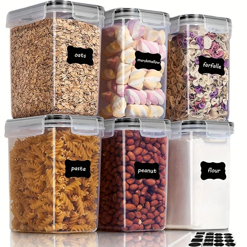 6Pcs Airtight Food Storage Containers Kitchen Pantry Storage Containers For Sugar, Flour And Baking Supplies Kitchen Accessories