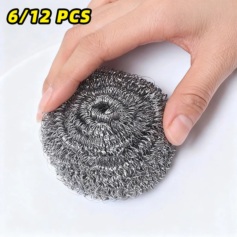 6/12Pcs Stainless Steel Scourer Rustproof No Scratch Scouring Pads Heavy Duty Deep Cleaning For Pots Pans Grill Sink Kitchen