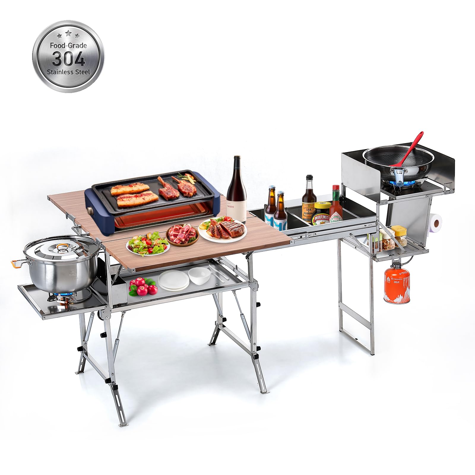 D881 Mobile Camp Kitchen – Folding Stainless Steel Cooking Station for Blackstone & RV
