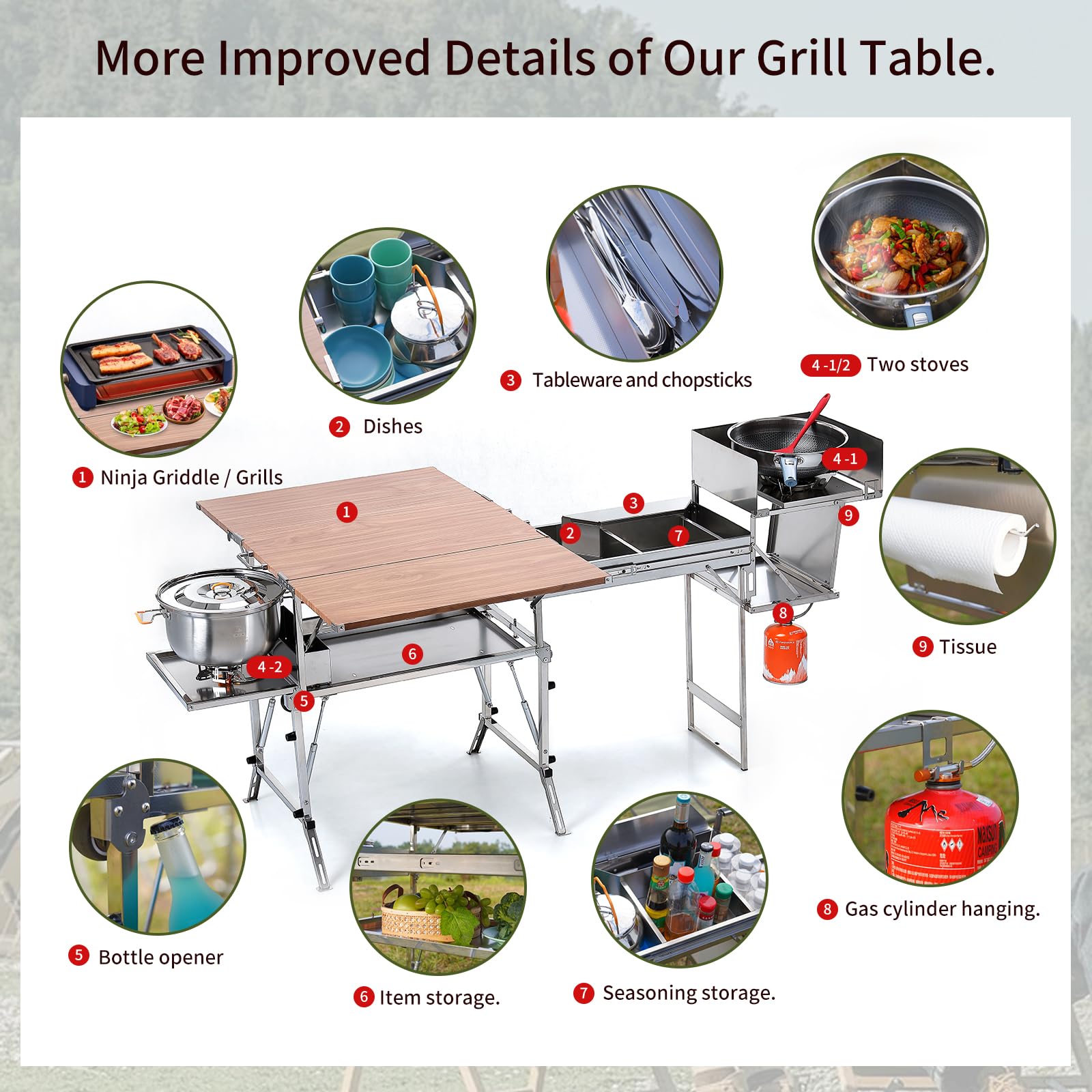 D881 Mobile Camp Kitchen – Folding Stainless Steel Cooking Station for Blackstone & RV