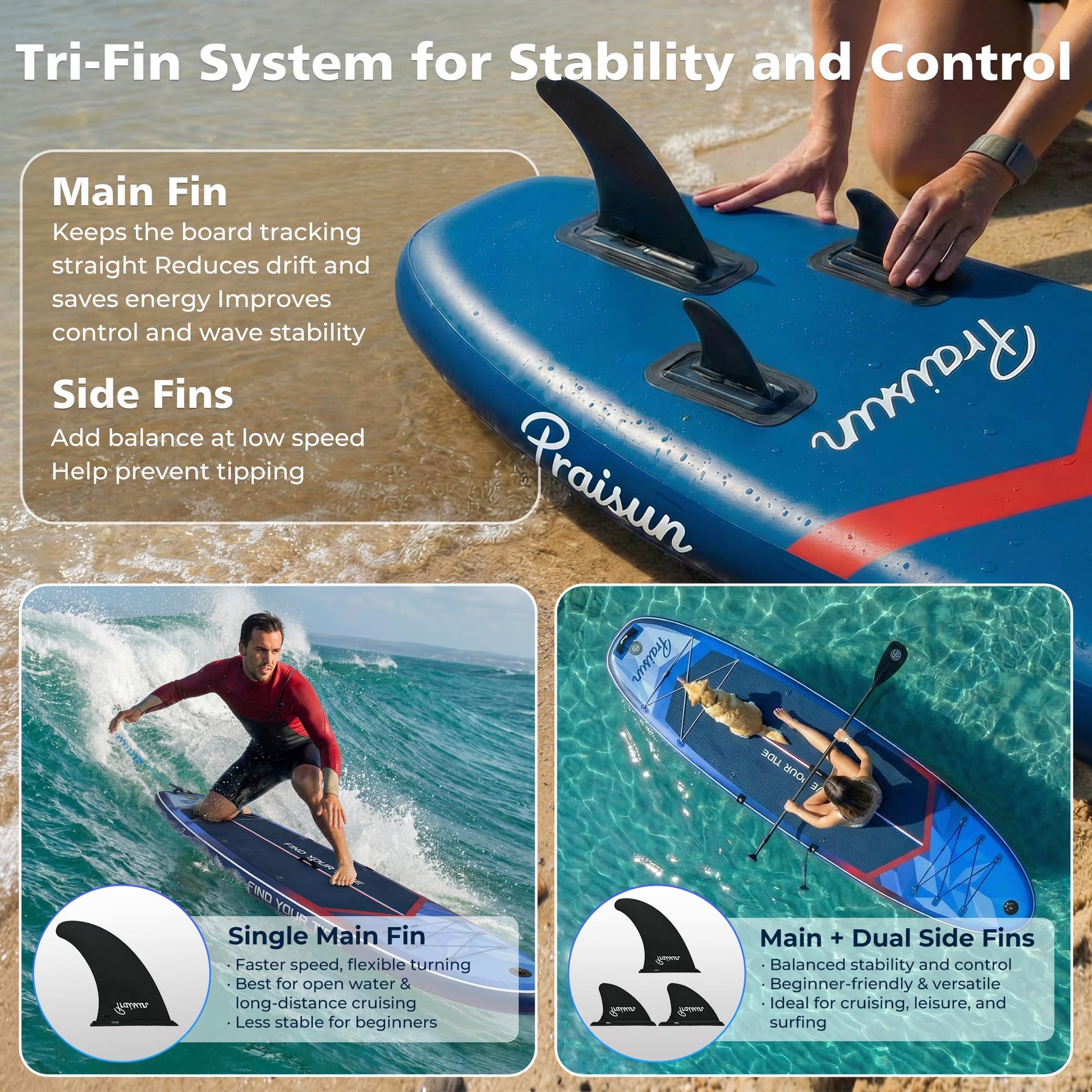 PRAISUN All-Round Inflatable SUP – 12' x 35" Wide Stand Up Paddle Board for Yoga, Fishing & Family Fun | Includes Deluxe Seat & Complete Kit