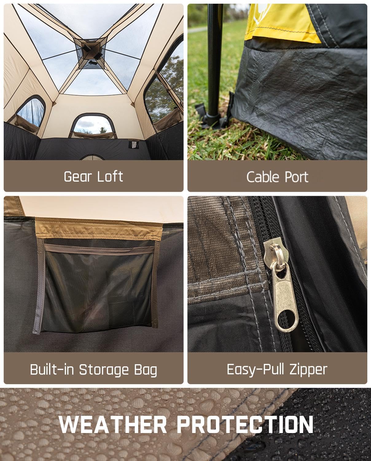 FanttikOutdoor 8-Person Instant Cabin Tent – 60 Second Setup, Waterproof Rainfly & Windproof, Large Family Camping Tent with Carry Bag